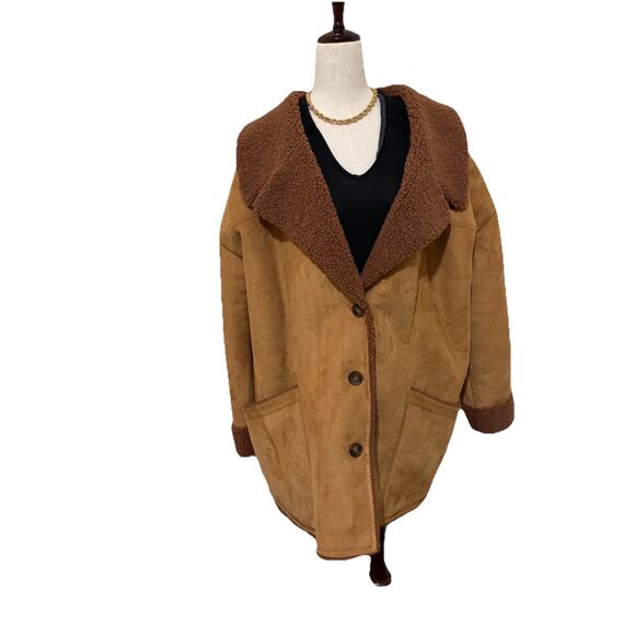 Free People Diogo Brown Colorblock Coat Oversized Fuzzy Size XL - Picture 2 of 7